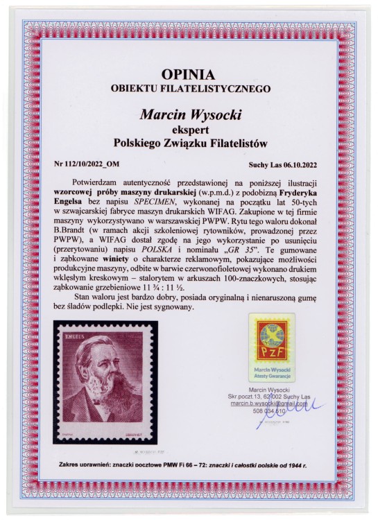 Engels Próba wzorcowa bez napisu SPECIMEN - opinia